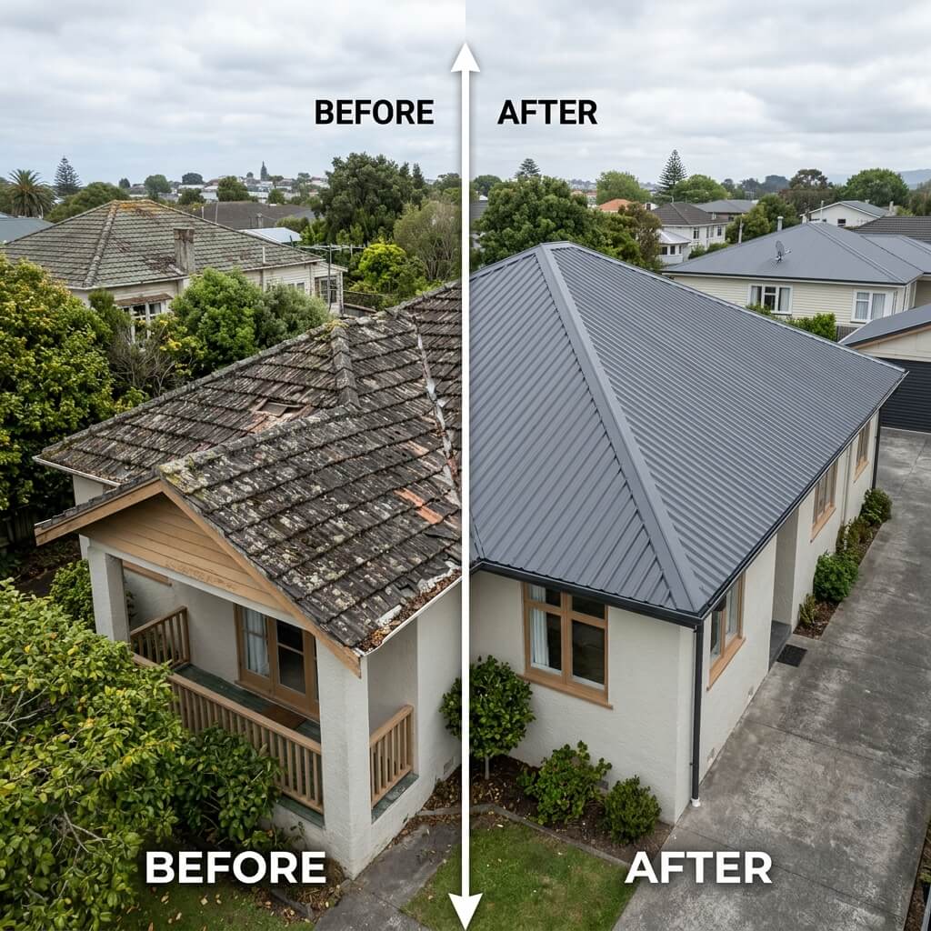 Auckland Residential before and after re-roofing
